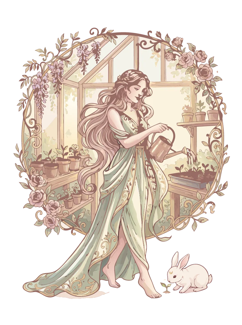 Art Nouveau woman in a luminous garden